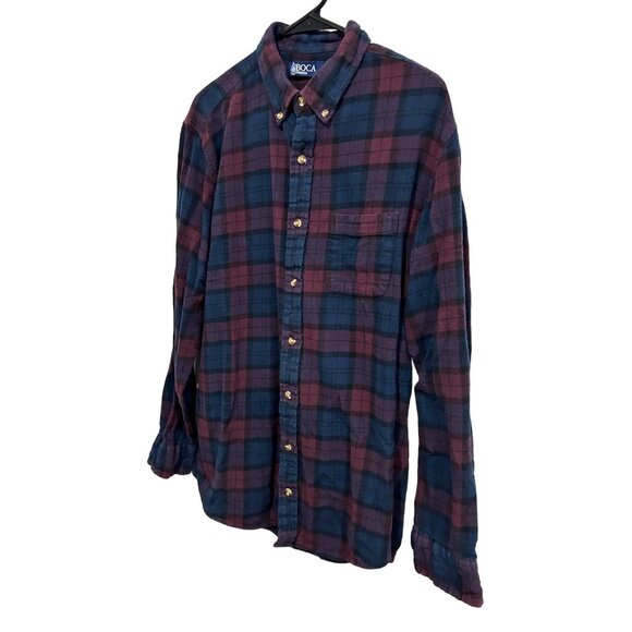 Boca Classics Mens Plaid Button-Up Shirt Cotton Flannel Burgundy Blue Sz XL - Picture 3 of 9